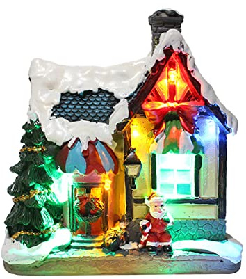 LED Weihnachtliches Dorf, Weihnachtsstadt mit Beleuchtung, Weihnachtsdorf Deko mit Schneedekoration, Tischdekoration Harz Dekoration