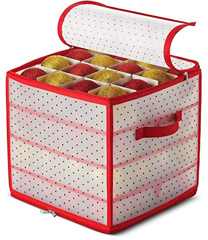 NOBRIM Würfelfächer Kunststoff-Weihnachtskugeln-Ornament-Aufbewahrungsbox mit 2-seitigem Doppelreißverschluss Hält 64 Weihnachtskugeln-Spielzeugbox