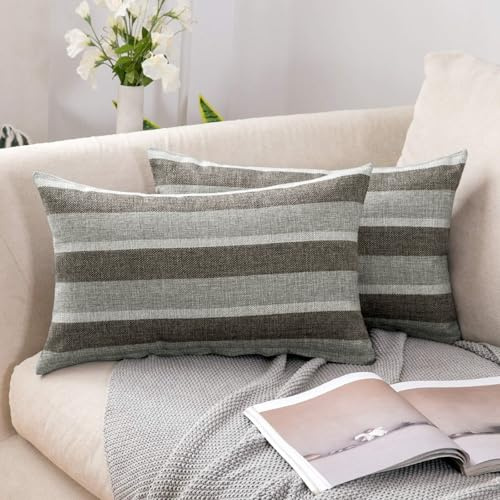 MIULEE Streifen Kissenbezüge Kissenhülle Leinenoptik Sofakissen Dekorative Kissenbezug Dekokissen Deko Couchkissen Bezug für Sofa Büro Couch Schlafzimmer Wohnzimmer 2er Set 40x60 cm Hellgrau