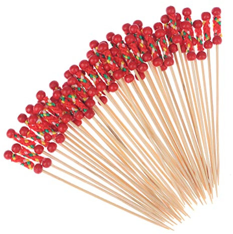 Meokro 100 palillos de plástico para fruta, palillos de cóctel de longitud total, pinchos para dulces para recuerdos de fiesta como palillos de guarnición de cóctel