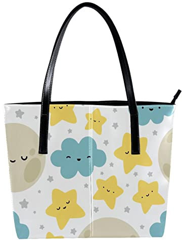 Schultertasche Leicht Casual Schultasche Lehrertasche Handtasche Geldbörse Mond Wolke Sterne Niedlich Blau Gelb, Mehrfarbig