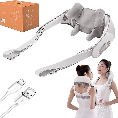 Massagegerät Elektrisch Nackenmassagegerät mit Trageriemen und Wärmefunktion, Shiatsu Nacken - und Rückenmassagegerät mit Silikon-Massagekopf für Schulter Nacken Rücken 3D-Rotation Massage, Weiß