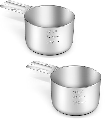 BERYLER 2PCS 1Cup (240ml, 8oz) Single Measuring Cup, Stainless Steel Measure Scoop, Metric and US Measurement, Dishwasher Safe