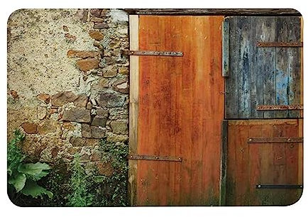 Matte 40 x 60 cm, rutschfeste Badezimmermatte, maschinenwaschbar, Fensterläden, alte Mode, Landhaus, französischer Eingang, Steinmauer, Bauernhaus-Bild, ultraweich und wasserabsorbierend, Badteppich