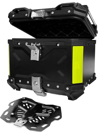 Aluminum Motorcycle Top Case, Universal Tail Box with Security Lock, Waterproof Helmet Luggage (Black, 35L)
