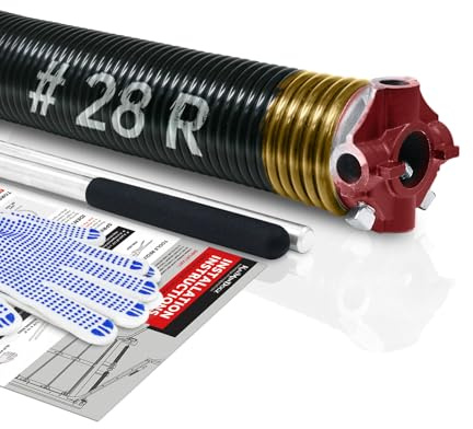 KaiMinDogz Right Hand Wind (Red Cone) 2 Garage Door Torsion Spring with Non-Slip Winding Bars & Gloves for Replacement, High Precision Electrophoresis Black Coated, MIN 16,000 Cycles (0.250x2x28)