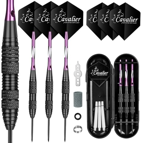 flintronic 3 Stück Profi Steeldarts,Dartpfeile Mit Metallspitze, Steel Dartpfeile Mit 3PC PVC Schäften, 24 Stainless Schäfte, 3 Flights, 50 Anti-Lose Gummiringe, 1Dart Tool Sharpener, 1 Flight-Schutz