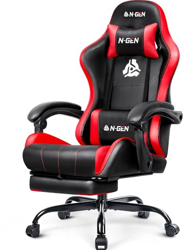 NEO CHAIR Video Gaming Chair with Footrest High Back Ergonomic Comfortable Office Computer Desk with Lumbar Support Height Adjustable with PU Leather Recliner for Adults Women Men (Red)