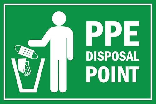 PPE disposal point, informational sign - Self adhesive sticker (200mm x 150mm)