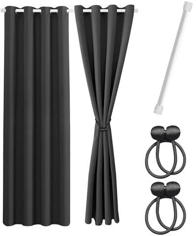 Cozyor Praktisches Set ohne Bohren: 2X Vorhang + 1x Klemmstange 111-200 cm + 2X Raffhalter mit Magnet Blickdicht & verdunkelnd, als Raumteiler, Fenster & Tür Anthrazit Thermovorhang 240x135cm