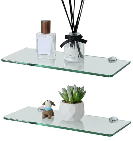 SAYAYO Mensola Doccia Vetro Mensola in Vetro per Bagno Mensola Bagno con Supporto Cromo Lucido, Mensole da Muro 30 CM, 2 Pezzi