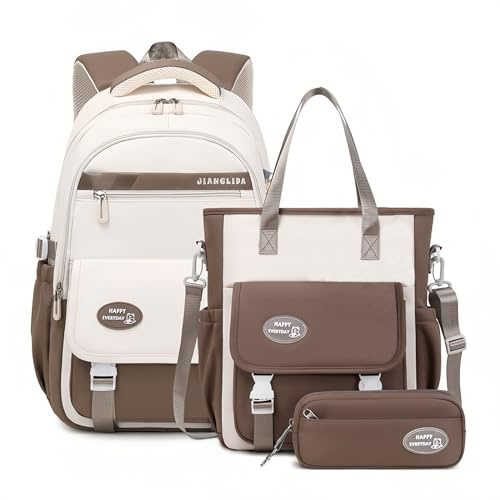 Mildame Backpacks for Girls Set, Aesthetic Backpack for Teens, Lightweight Classic Backpack for Kids, 3Pcs Boys Girls Bookbags with Cute Pendant