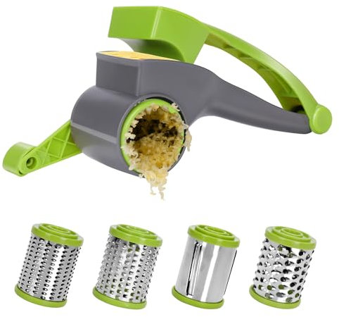 Masthome Rallador de Queso Giratorio, Rallador Manual con Tambor de Acero Inoxidable, Rallador de Cocina para Rallar Queso Duro/Chocolate/Nueces/Especias y MáS, Verde+Blanco