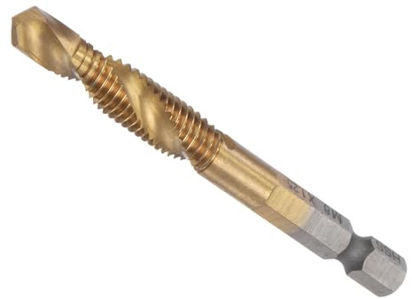 CoCud Combination Drill and Tap Bit, M8 x 1.25 Thread Size 1/4 Hex Shank, Titanium Coated High Speed Steel Long Tools - (Applications: for Aluminum Stainless Steel Plastic Long)