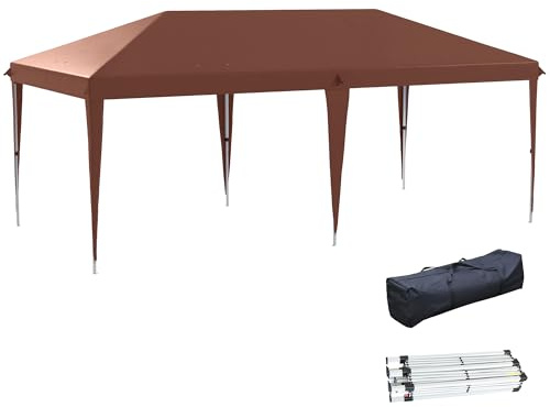 Outsunny Tonnelle Pliante 3x6m tonnelle de Jardin extérieur Barnum de Jardin Pop-up Pliant Sac Inclus Acier époxy Oxford Haute densité Marron