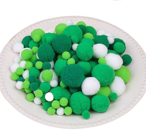 500 Stück Bunt Pompons zum Basteln, Bunt Pompons, 10/15/20/25/30 mm Pompom Bälle, Bastel Pompoms, Pompons Bälle für DIY Kreative Handwerk Dekorationen colorful Pom Poms Pompoms (Grün Serie-5 Größen)