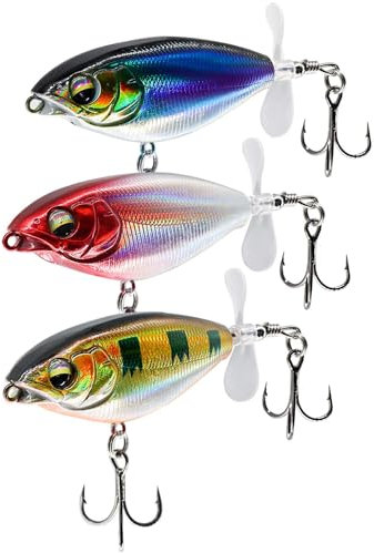 TABKSOLA Oberflächenköder, Whopper Plopper Barsch Köder,Schwimmender Bleistiftköder mit Propeller-Schwanz für Schwarzbarsch, Geeignet für Süß- oder Salzwasser.