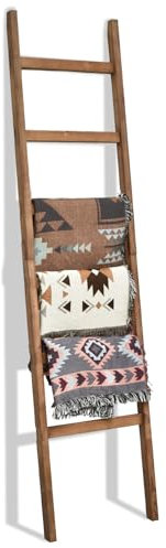 FUIN 6.4ft Extra Wide Wooden Blanket Ladder Living Room Decorative Wal Leaning Farmhouse Quilt Display Holder Rustic Wood Towel Rack for Bathroom, Brown, 18.5 inch Wide