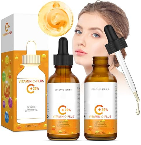 2 Stück Vitamin C Serum Gesicht Vitamin C Serum 20% Vitamin C Gesichtsserum Vitamin C Gesichtspflegeserum Anti FaltenSerum Niacinamide GesichtSerum 30ml