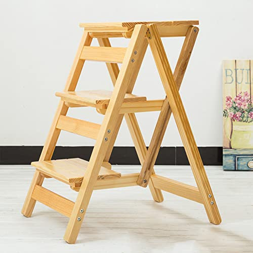 SORVA Escabeau Pliant à 3 marches, escabeau Utilitaire Multifonctionnel en Bois, siège de Chaise Portable, Cuisine à Domicile, mobilier de Bureau, escabeau de Chambre à Coucher