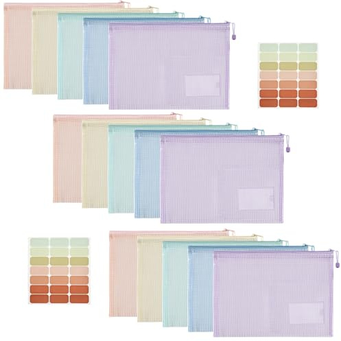 Havnidy 15 Stück Dokumententasche mit Reißverschluss,A3 Wasserdichte Document Case, Reißverschlusstasche,Zip File Bag, Zipper Pockets für Datei,Papier, Quittungen, Kosmetika, 5 Farben