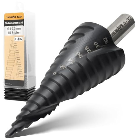 TOOLMAYS Stufenbohrer M35 AlTiN-Beschichtung Kegelbohrer Ø4-32mm für Edelstahl, Kunststoff, Metall und Holz, 15 Stufen, stufenbohrer edelstahl