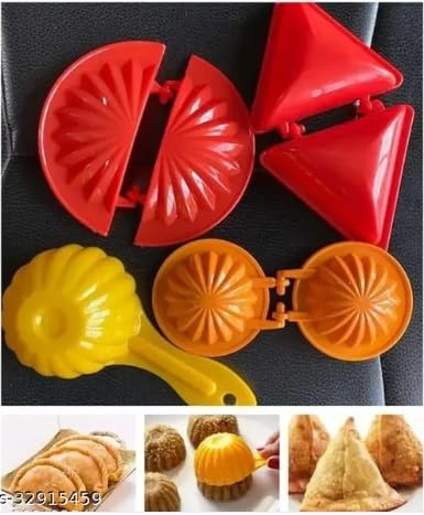 Plastic Gujiya Modak Samosa Kachori Making Mould Set with Ladoo Mould modak Mould Spoon Combo Pack Kitchen Tool Pie Maker Multicolor Ghughra Samosa karanji Gujiya Mould Dough Press Maker Mold Machine