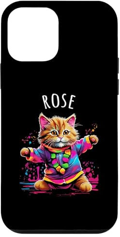 Custodia per iPhone 12 mini Rose Dancing Kitty Cat design per ragazze nome rosa
