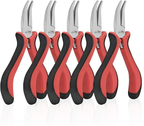 HOUSERAN Bent Nose Pliers 5-5 Pack Bent Nose Pliers for Jewelry Making with Spring Loaded for DIY, Craft, Repairing