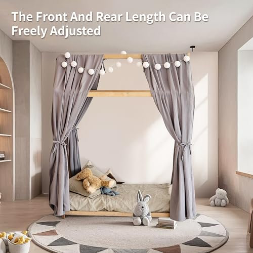 FloraVigo Hausbetthimmel 2 Stück, handgefertigt aus 100% Baumwoll-Musselin, Stoffhimmel zur Hausbettdekoration, für Mädchen und Jungen (2er Set 65 x 270cm Altrosa)