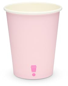Disposable PLA Lined Coffee Cups, Compostable and Biodegradable, Single Wall, 50 Cups with PLA Lids (Baby Pink, 8oz)