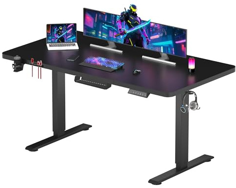 SANODESK Bureau Gaming Réglable en Hauteur 140x60 cm, Bureau Assis Debout, Table Électrique avec Fonction de Mémoire,Fonction de Rappel de Sédentarité, Noir