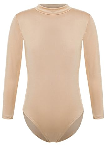 inlzdz Mädchen Ballettbody Langarm Ballettanzug Trikot Anzug Leotard Baselayer Unterhemd mit Rollkragen/Rundhals Kinder Ballettkleidung