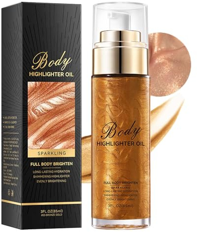 Körper Highlighter Öl - Gold Bronzer Shimmer Oil für Gesicht und Beine, Luminizer Schimmeröl mit natürlicher Feuchtigkeit, glänzender Flüssigkeit (Bronze)
