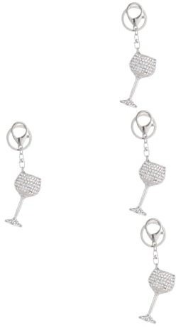 Alipis 4 Pièces porte-clés en verre de vin porte-clés ouvre-bouteille porte-clés pour mur Pendentif en alliage de verres à vin couple porte-clés cristaux Silver