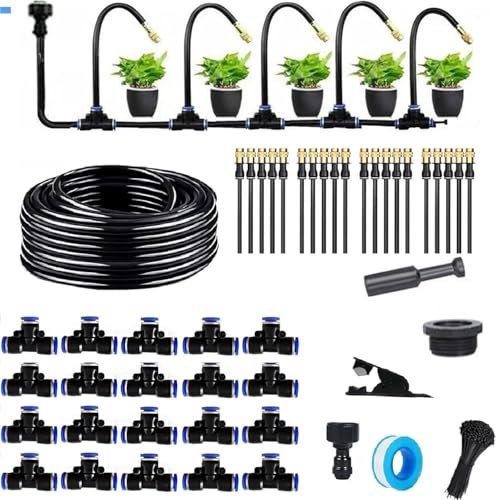 360° Curved Garden Automatic Irrigation System, Adjustable Nozzle, Water-Saving Design, Fogging Irrigation Kit, Quick Installation Drip Irrigation System for Garden Yard (65.6Ft Set)