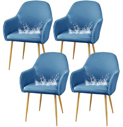 CLGTY Wasserabweisend Stuhlhussen mit Armlehnen-blau-4 Stück | Stretch Spandex Hussen Für Stühle mit Elastischem Boden, Waschbar Sesselbezug für Esszimmer