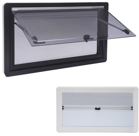 Fenêtre de camping-car - 900 x 500 mm - Fenêtre basculante - Fermeture éclair - Fenêtre extérieure à pousser avec moustiquaire et store intégré - Moustiquaire latérale pour van Camper