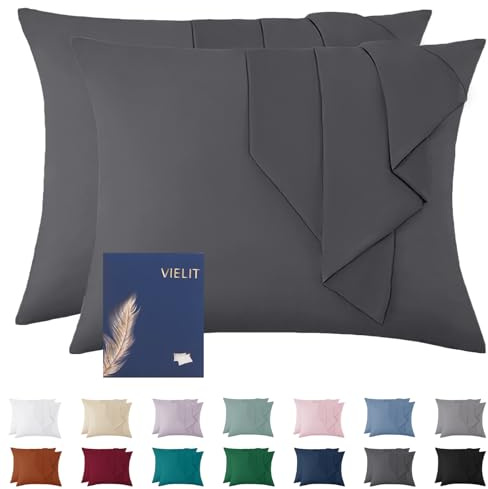 Vielit Set di 2 federe decorative in microfibra, per cuscini da 70 x 90 cm, certificate Öko-Tex, resistenti, ipoallergeniche, colore: antracite