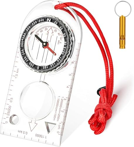 Flintronic Boussole de Navigation, Boussole d'orientation, Boussoles Randonnée avec Cordon, étanche, avec Déclinaison Réglable, pour Lecture Carte Expédition, Navigation, Course Orientation et Survie