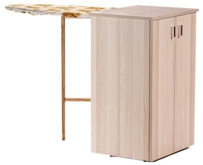 Table à Repasser avec Portes et roulettes Couleur chêne Blanchi 55x82H cm - Nadia