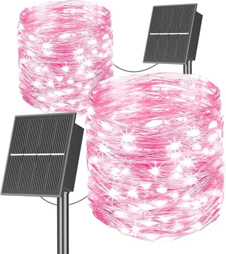 SOLARBABY Luci Solari Esterno,2x22m Totale 400 LED Filo di Rame Catena Luminosa Esterno Solare,8 Modalità Impermeabili Luci Solari da Giardino Decorative per Natale Albero Patio,Rosa