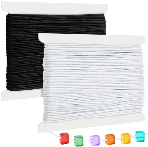 Caianwin 40M/1mm Elastic für Armbänder Elastische Schnur Schwarz und Weiß Farbe Schmuckfaden Elastisch Nylonschnur für Perlen Halskette und DIY Schmuck Handwerk