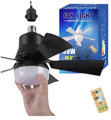 JIABAOZ Ventilatore da Soffitto con Luce e Telecomando, Lampadario Ventilatore LED Dimmerabile con Lampada Integrato da 30W E27, 3 Velocità, per Soggiorno, Camera da Letto (Black)