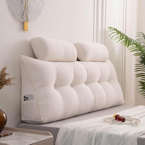 Sistema de Almohadón Cabecero Super King - 2 Cojines Cervicales + Bolsillos XXL Laterales | Funda Desenfundable | Soporte Ergonómico para Lectura/TV en Cama,Beige,100 * 50 * 20cm