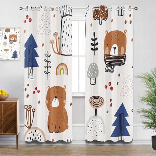 Generisch Vorhänge Blickdicht Kinder - Verdunklungsvorhänge mit Ösen Safari Tier Bär Wohnzimmer Gardinen Vorhänge Schlafzimmer Kinderzimmer Küchengardinen Decor - 2er Set - H160 x B140cm