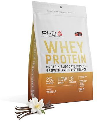 PhD Nutrition Whey Powder 500g Vanilla – with 25g Informed Protein per Serving, enriched with Well-Tolerated Cultures