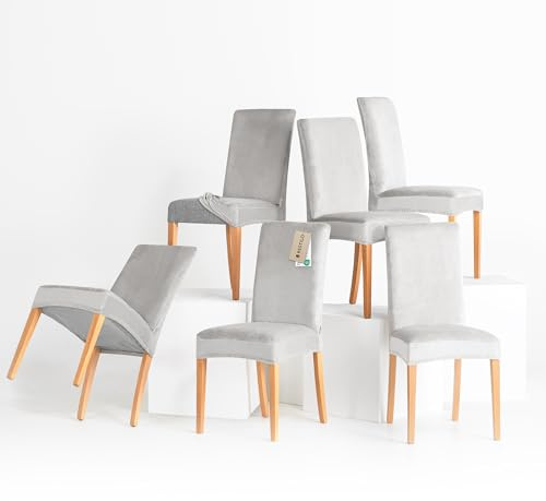 RESTILO Stuhlhussen 6er Set Stretch Stuhlhussen Abnehmbare Waschbare Sento | Stuhlbezüge Esszimmerstühle Elastischer Stuhl Überzug für Esszimmer Küche Restaurant Hotel Bankett Hochzeit Party, Grau