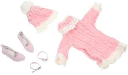 Toddmomy Mädchen Puppenbekleidung Set mit Gestricktem Winterpullover Mütze und Schuhen Puppenkleid für Kreative Rollenspiele Weiche Sichere Materialien Leicht und Tragbar für Unterwegs