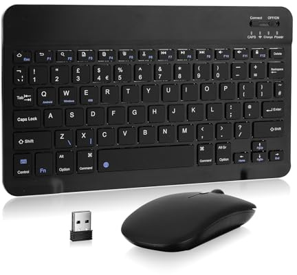 MAYPHY Mini Wireless Keyboard Mouse Combo, Portable Bluetooth Keyboard, Silent Keys & Compact Design, 2.4G /BT Dual Mode for iPad, Tablets, Laptops, UK Layout, Black